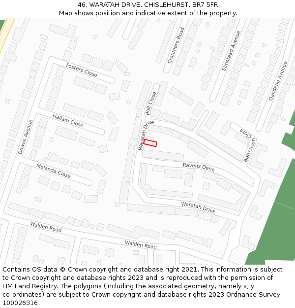 46, WARATAH DRIVE, CHISLEHURST, BR7 5FR: Location map and indicative extent of plot