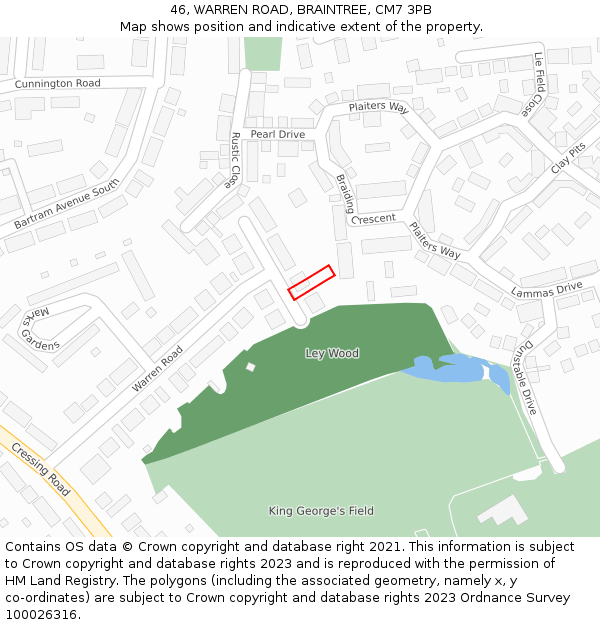 46, WARREN ROAD, BRAINTREE, CM7 3PB: Location map and indicative extent of plot