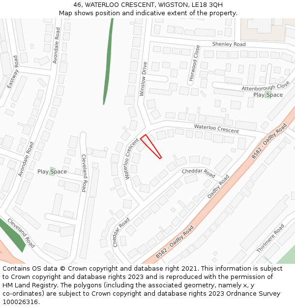 46, WATERLOO CRESCENT, WIGSTON, LE18 3QH: Location map and indicative extent of plot