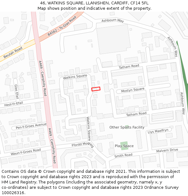 46, WATKINS SQUARE, LLANISHEN, CARDIFF, CF14 5FL: Location map and indicative extent of plot