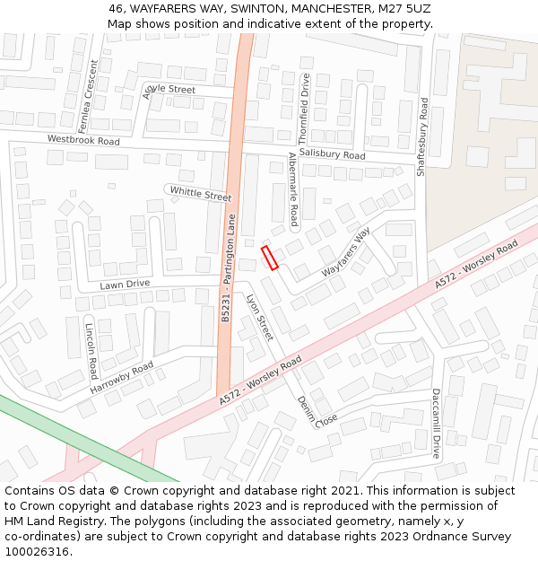 46, WAYFARERS WAY, SWINTON, MANCHESTER, M27 5UZ: Location map and indicative extent of plot