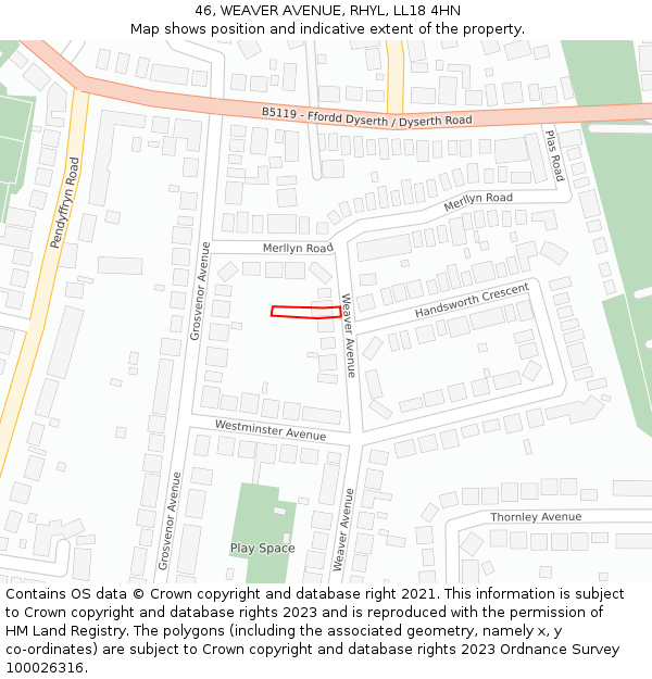 46, WEAVER AVENUE, RHYL, LL18 4HN: Location map and indicative extent of plot