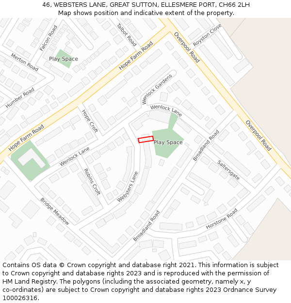 46, WEBSTERS LANE, GREAT SUTTON, ELLESMERE PORT, CH66 2LH: Location map and indicative extent of plot