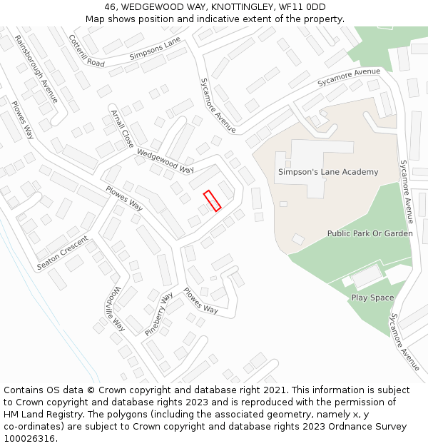 46, WEDGEWOOD WAY, KNOTTINGLEY, WF11 0DD: Location map and indicative extent of plot