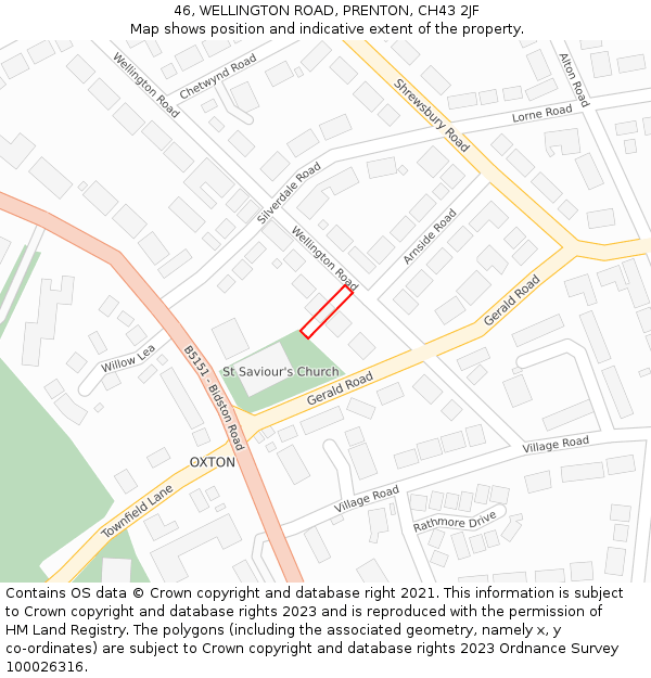 46, WELLINGTON ROAD, PRENTON, CH43 2JF: Location map and indicative extent of plot