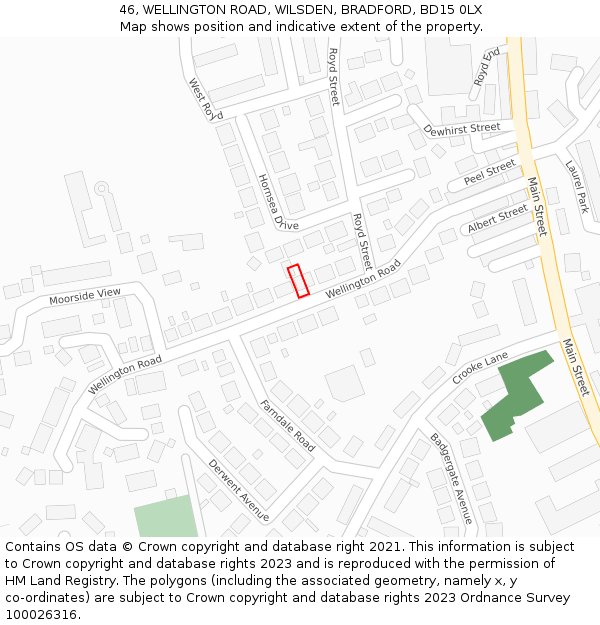 46, WELLINGTON ROAD, WILSDEN, BRADFORD, BD15 0LX: Location map and indicative extent of plot