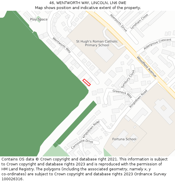 46, WENTWORTH WAY, LINCOLN, LN6 0WE: Location map and indicative extent of plot