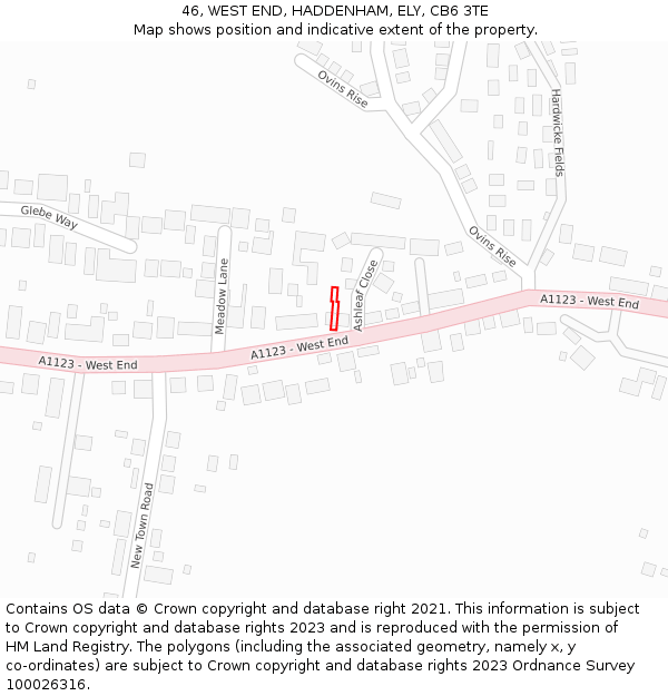 46, WEST END, HADDENHAM, ELY, CB6 3TE: Location map and indicative extent of plot