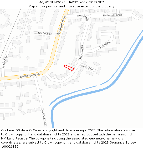 46, WEST NOOKS, HAXBY, YORK, YO32 3FD: Location map and indicative extent of plot