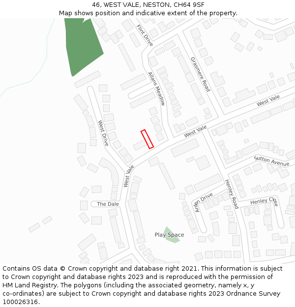 46, WEST VALE, NESTON, CH64 9SF: Location map and indicative extent of plot