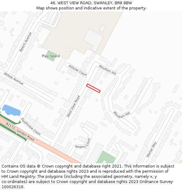 46, WEST VIEW ROAD, SWANLEY, BR8 8BW: Location map and indicative extent of plot