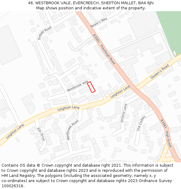 46, WESTBROOK VALE, EVERCREECH, SHEPTON MALLET, BA4 6JN: Location map and indicative extent of plot