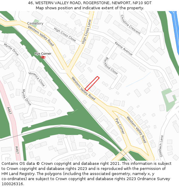 46, WESTERN VALLEY ROAD, ROGERSTONE, NEWPORT, NP10 9DT: Location map and indicative extent of plot