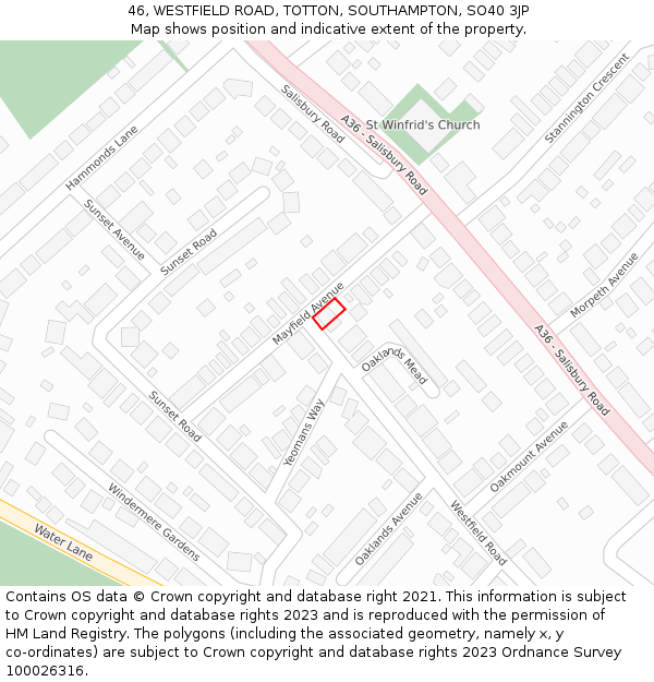 46, WESTFIELD ROAD, TOTTON, SOUTHAMPTON, SO40 3JP: Location map and indicative extent of plot