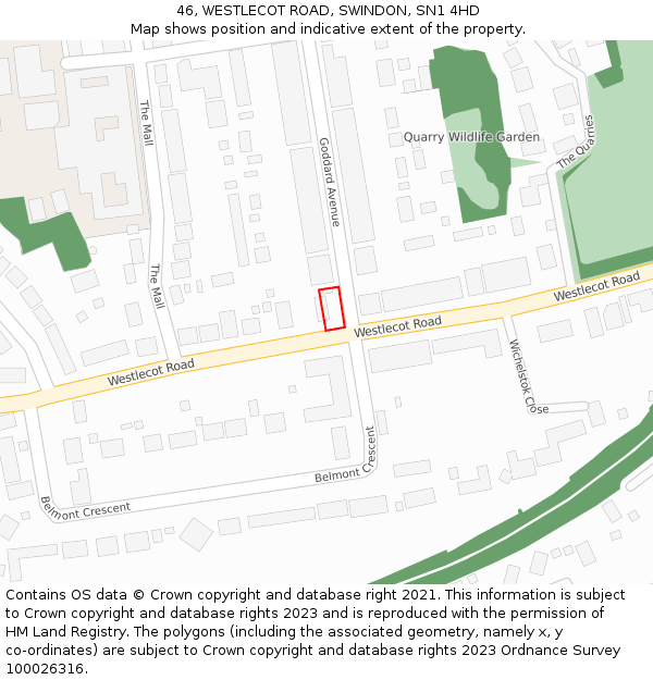 46, WESTLECOT ROAD, SWINDON, SN1 4HD: Location map and indicative extent of plot