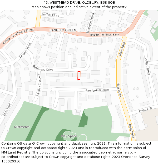 46, WESTMEAD DRIVE, OLDBURY, B68 8QB: Location map and indicative extent of plot