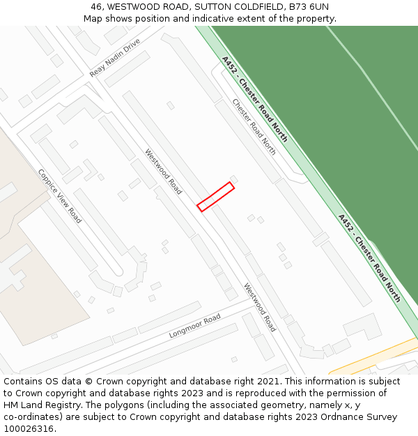 46, WESTWOOD ROAD, SUTTON COLDFIELD, B73 6UN: Location map and indicative extent of plot