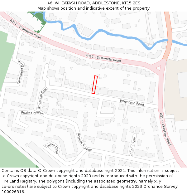 46, WHEATASH ROAD, ADDLESTONE, KT15 2ES: Location map and indicative extent of plot