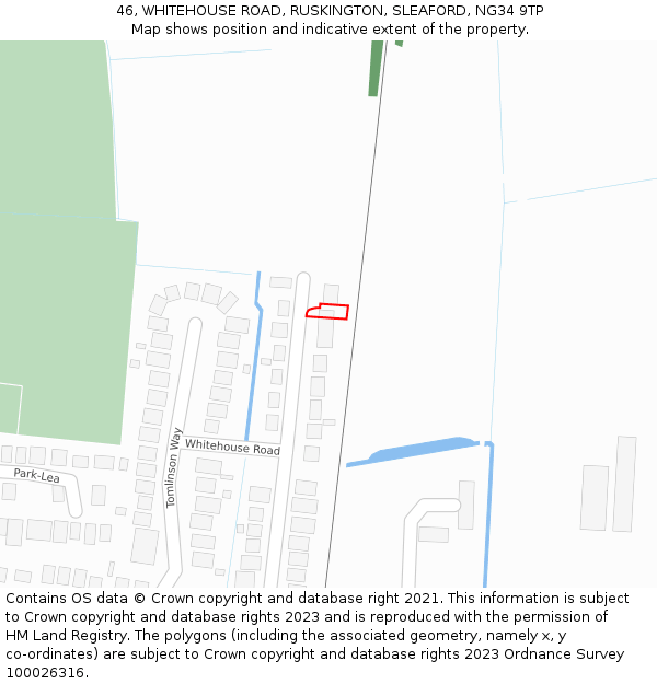 46, WHITEHOUSE ROAD, RUSKINGTON, SLEAFORD, NG34 9TP: Location map and indicative extent of plot