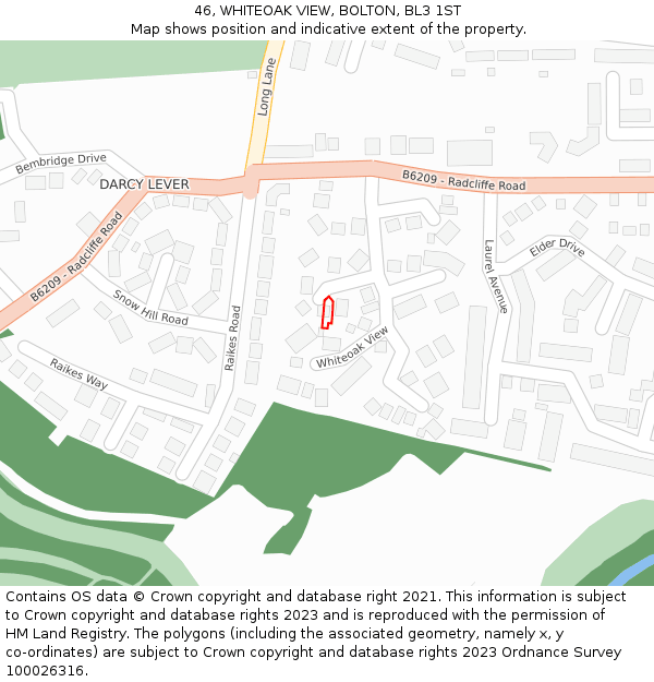 46, WHITEOAK VIEW, BOLTON, BL3 1ST: Location map and indicative extent of plot