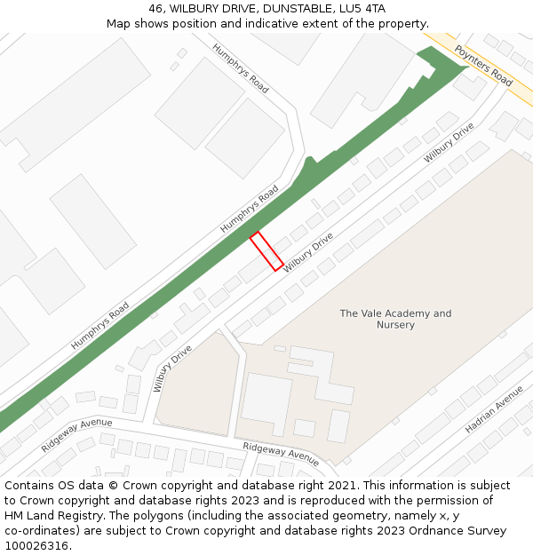 46, WILBURY DRIVE, DUNSTABLE, LU5 4TA: Location map and indicative extent of plot