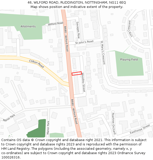 46, WILFORD ROAD, RUDDINGTON, NOTTINGHAM, NG11 6EQ: Location map and indicative extent of plot