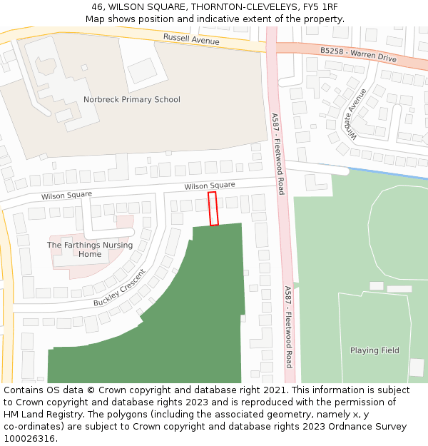 46, WILSON SQUARE, THORNTON-CLEVELEYS, FY5 1RF: Location map and indicative extent of plot