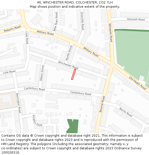 46, WINCHESTER ROAD, COLCHESTER, CO2 7LH: Location map and indicative extent of plot