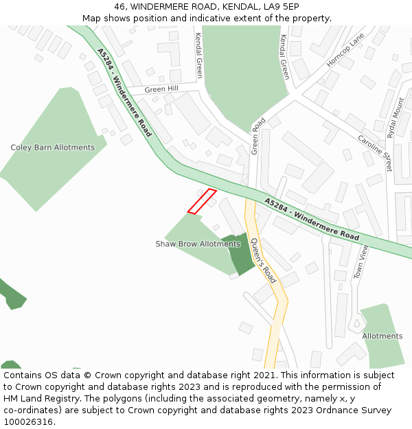 46, WINDERMERE ROAD, KENDAL, LA9 5EP: Location map and indicative extent of plot