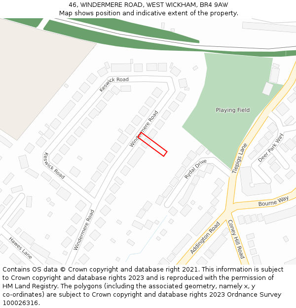 46, WINDERMERE ROAD, WEST WICKHAM, BR4 9AW: Location map and indicative extent of plot