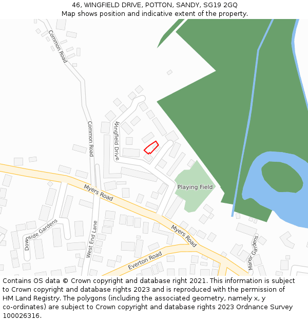 46, WINGFIELD DRIVE, POTTON, SANDY, SG19 2GQ: Location map and indicative extent of plot