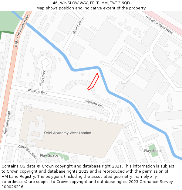 46, WINSLOW WAY, FELTHAM, TW13 6QD: Location map and indicative extent of plot