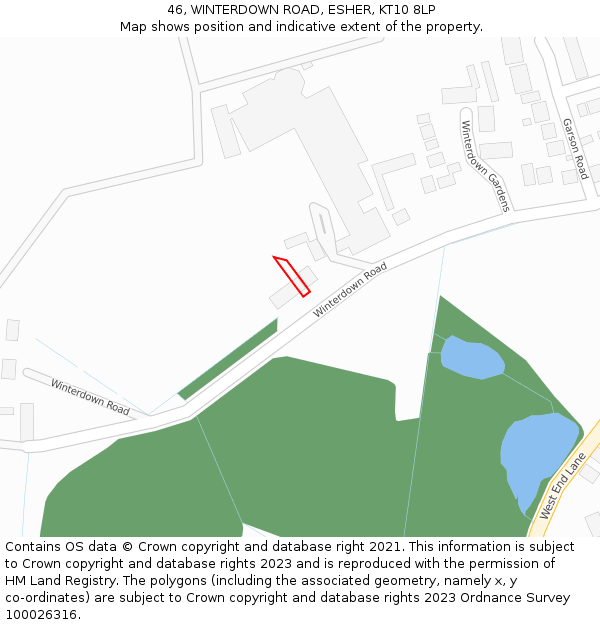 46, WINTERDOWN ROAD, ESHER, KT10 8LP: Location map and indicative extent of plot