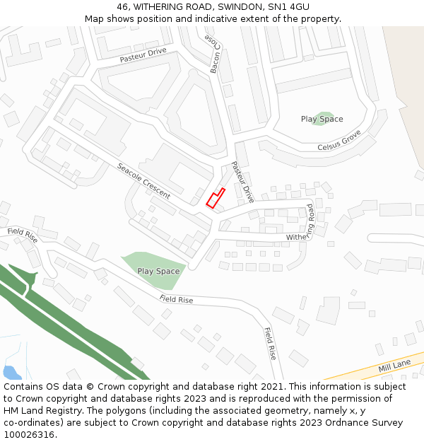 46, WITHERING ROAD, SWINDON, SN1 4GU: Location map and indicative extent of plot