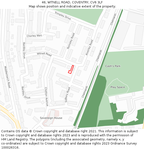 46, WITNELL ROAD, COVENTRY, CV6 3LF: Location map and indicative extent of plot