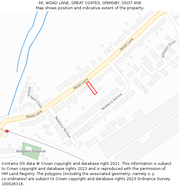 46, WOAD LANE, GREAT COATES, GRIMSBY, DN37 9NE: Location map and indicative extent of plot