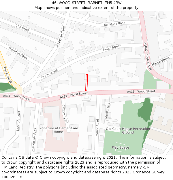 46, WOOD STREET, BARNET, EN5 4BW: Location map and indicative extent of plot