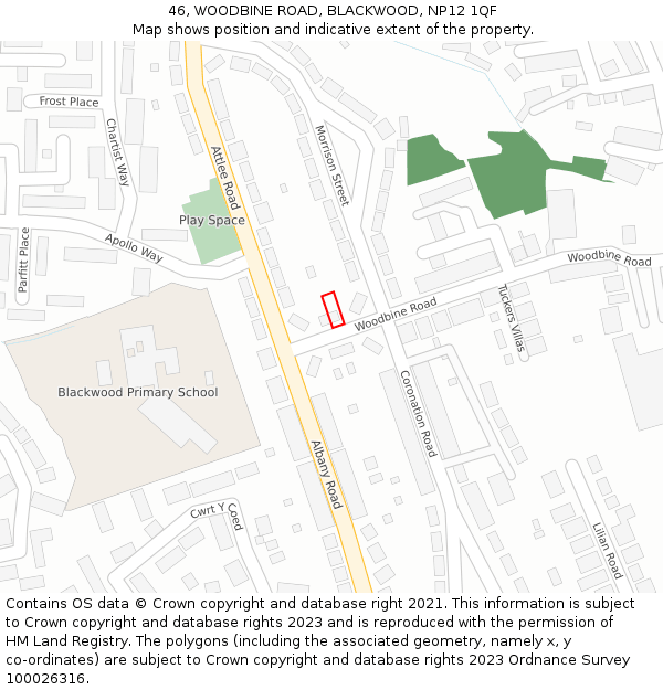 46, WOODBINE ROAD, BLACKWOOD, NP12 1QF: Location map and indicative extent of plot