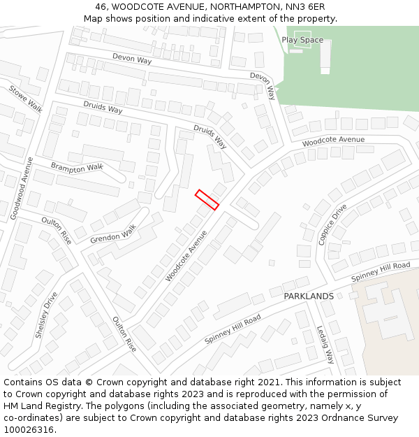 46, WOODCOTE AVENUE, NORTHAMPTON, NN3 6ER: Location map and indicative extent of plot