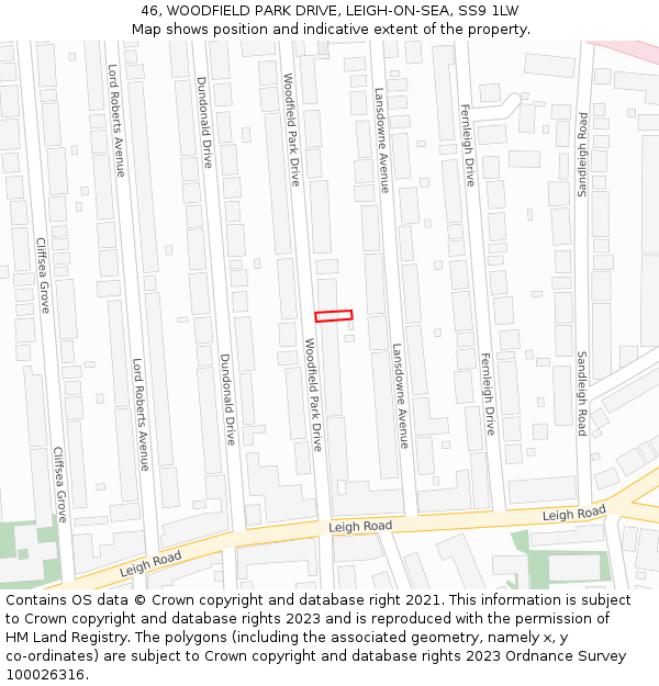 46, WOODFIELD PARK DRIVE, LEIGH-ON-SEA, SS9 1LW: Location map and indicative extent of plot