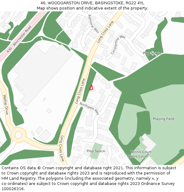 46, WOODGARSTON DRIVE, BASINGSTOKE, RG22 4YL: Location map and indicative extent of plot