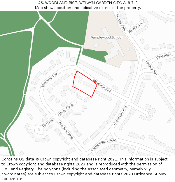 46, WOODLAND RISE, WELWYN GARDEN CITY, AL8 7LF: Location map and indicative extent of plot