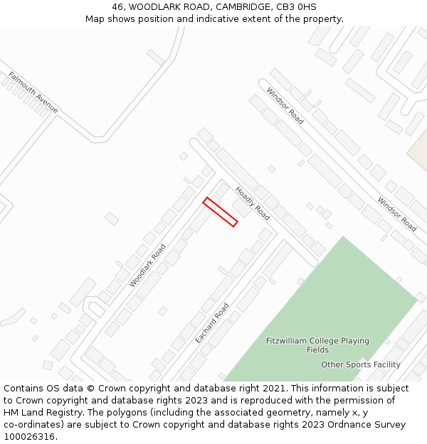 46, WOODLARK ROAD, CAMBRIDGE, CB3 0HS: Location map and indicative extent of plot