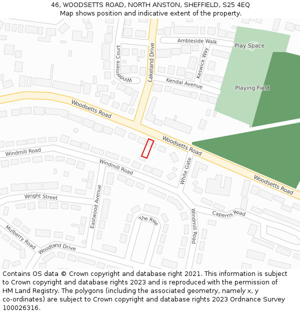 46, WOODSETTS ROAD, NORTH ANSTON, SHEFFIELD, S25 4EQ: Location map and indicative extent of plot