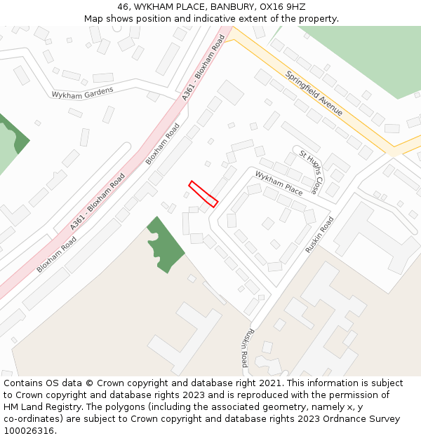 46, WYKHAM PLACE, BANBURY, OX16 9HZ: Location map and indicative extent of plot