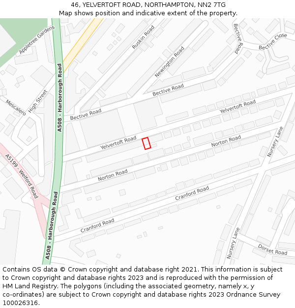 46, YELVERTOFT ROAD, NORTHAMPTON, NN2 7TG: Location map and indicative extent of plot