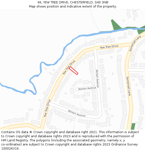 46, YEW TREE DRIVE, CHESTERFIELD, S40 3NB: Location map and indicative extent of plot