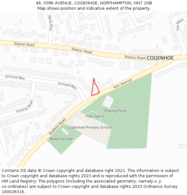 46, YORK AVENUE, COGENHOE, NORTHAMPTON, NN7 1NB: Location map and indicative extent of plot