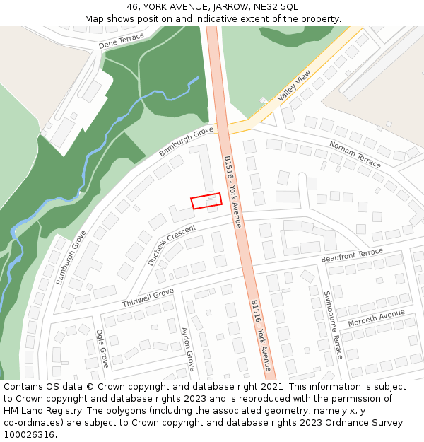 46, YORK AVENUE, JARROW, NE32 5QL: Location map and indicative extent of plot