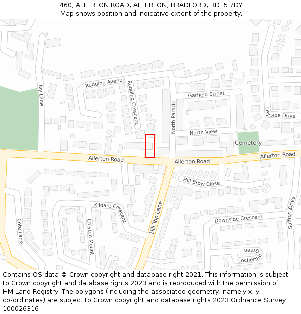 460, ALLERTON ROAD, ALLERTON, BRADFORD, BD15 7DY: Location map and indicative extent of plot